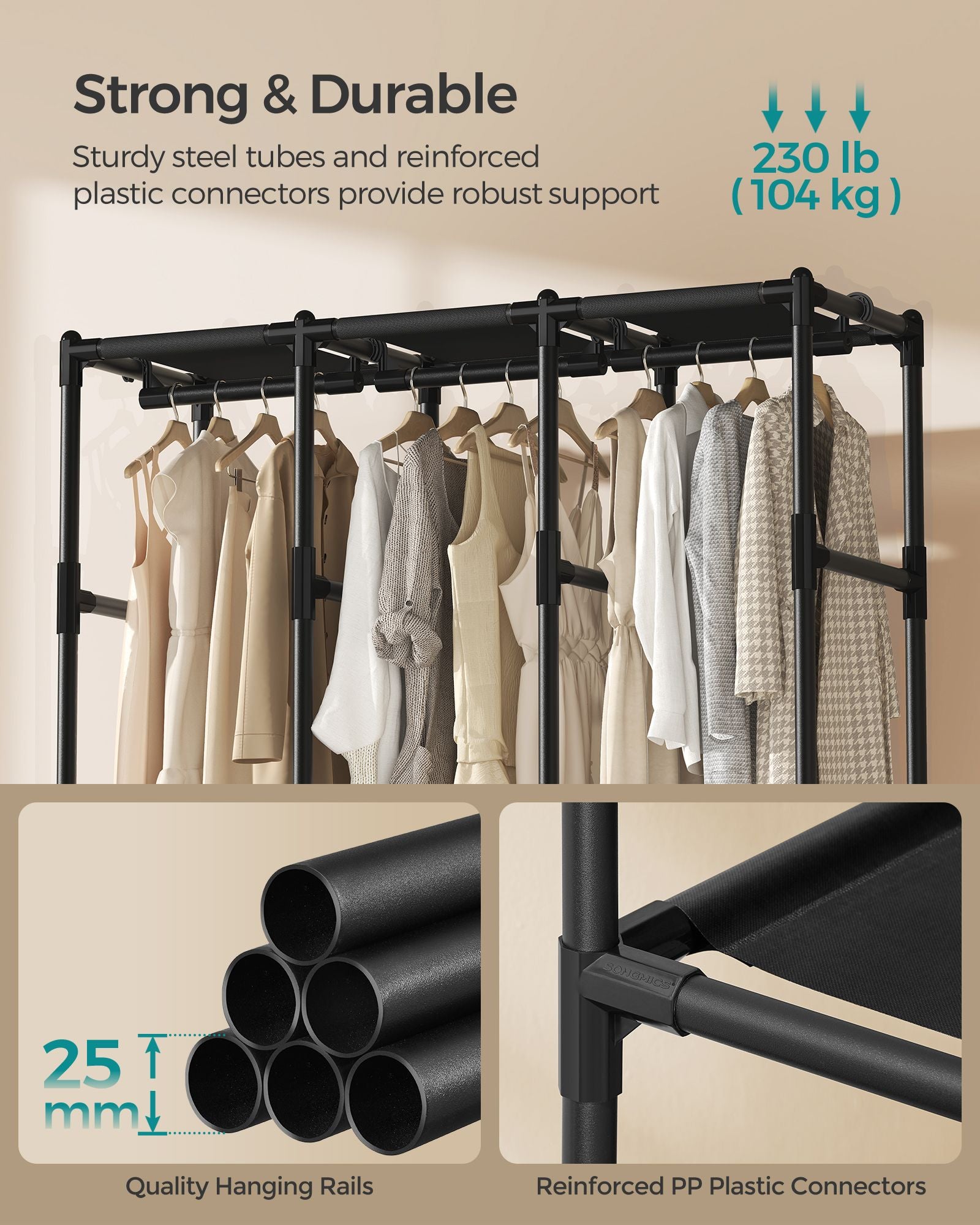 Portable Wardrobe Closet with Cover – Hanging Rails and Shelves – Available in 3 Sizes
