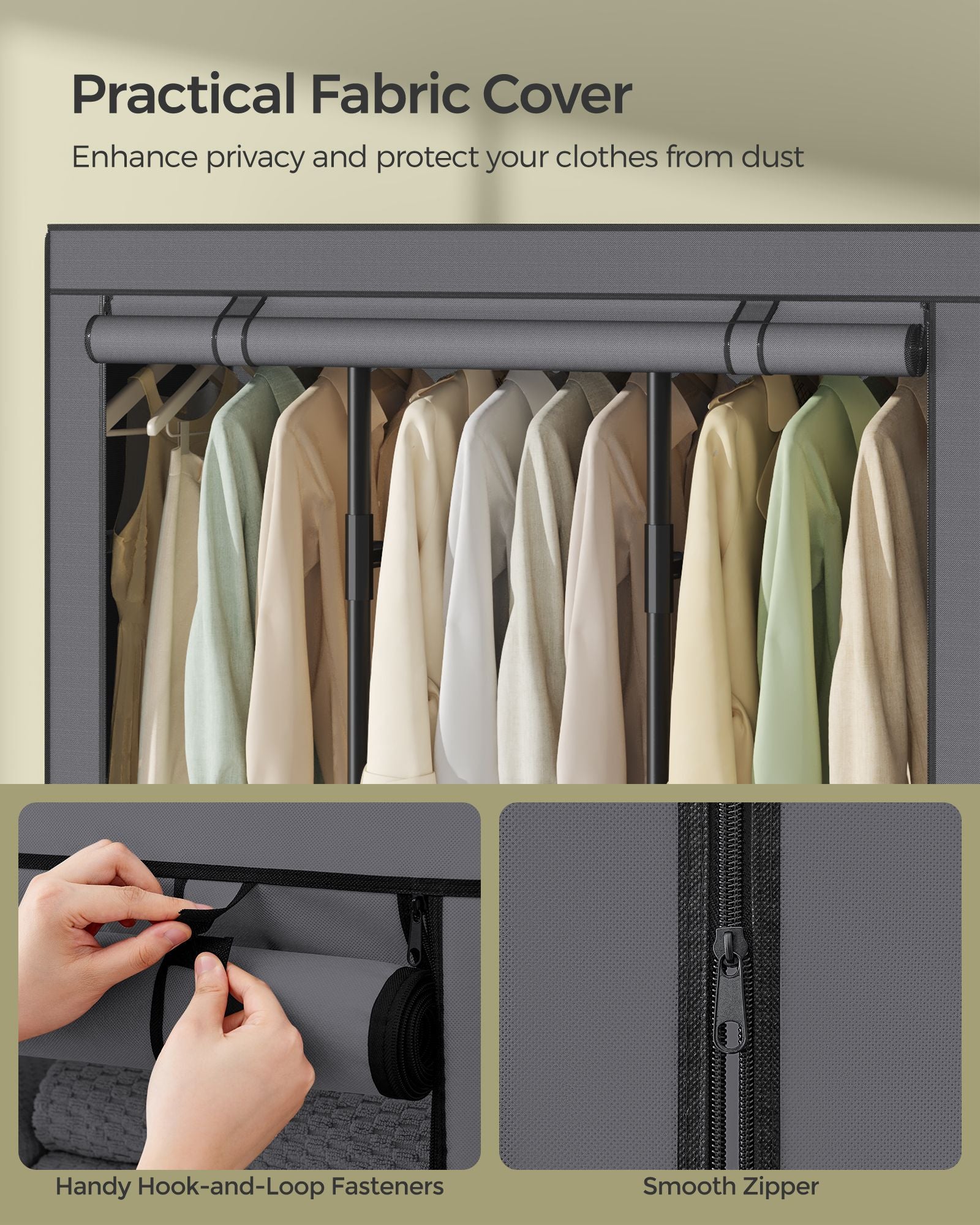 Portable Wardrobe Closet with Cover – Hanging Rails and Shelves – Available in 3 Sizes