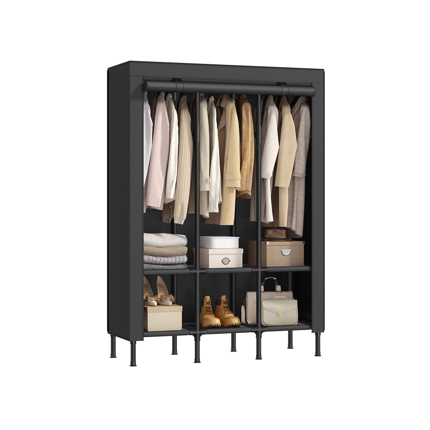 Portable Wardrobe Closet with Cover – Hanging Rails and Shelves – Available in 3 Sizes