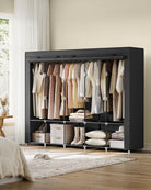 Portable wardrobe closet – hanging space and shelves – steel frame – 4 side pockets