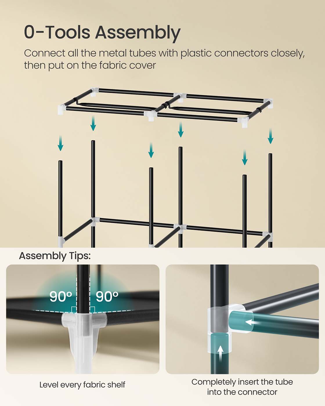Portable wardrobe closet – hanging space and shelves – steel frame – 4 side pockets