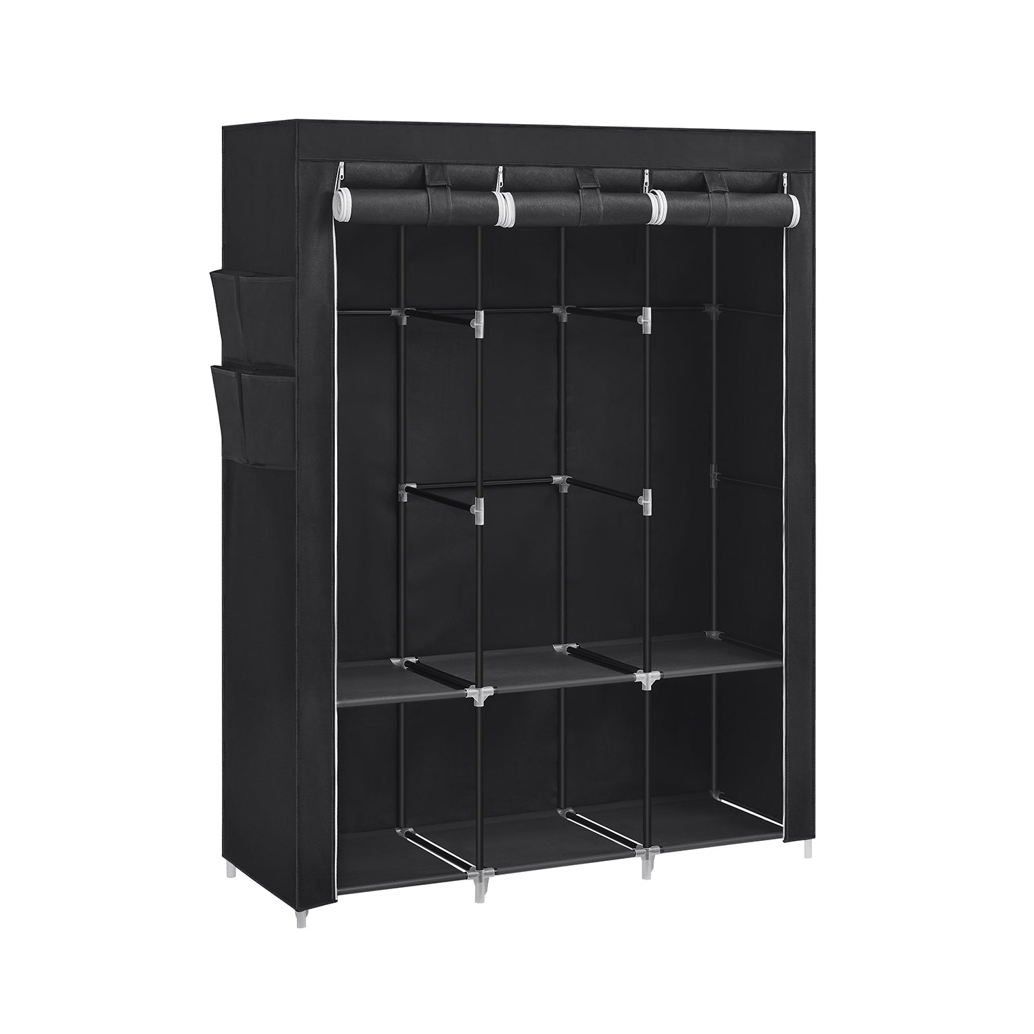 Portable wardrobe closet – hanging space and shelves – steel frame – 4 side pockets
