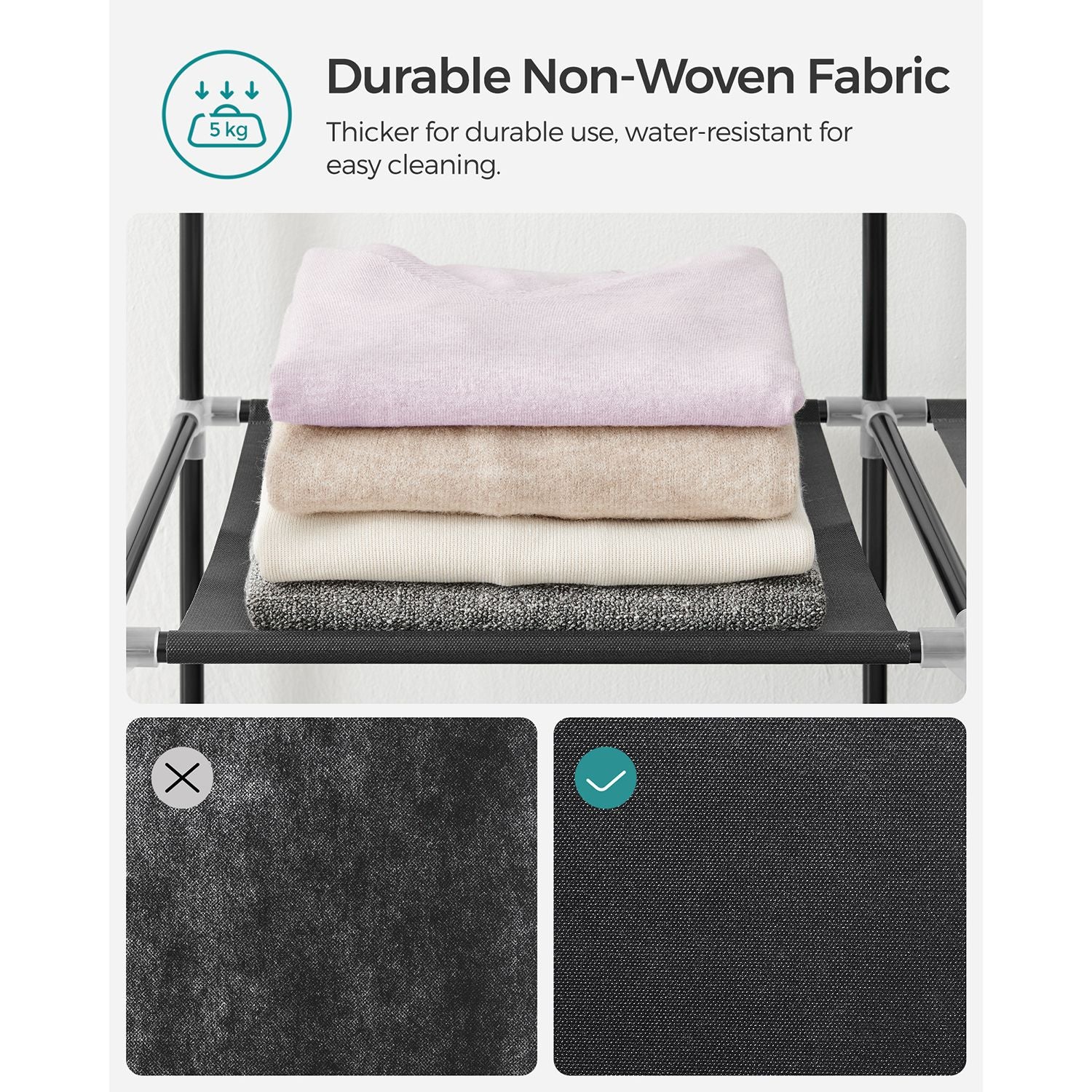 Portable wardrobe closet – hanging space and shelves – steel frame – 4 side pockets