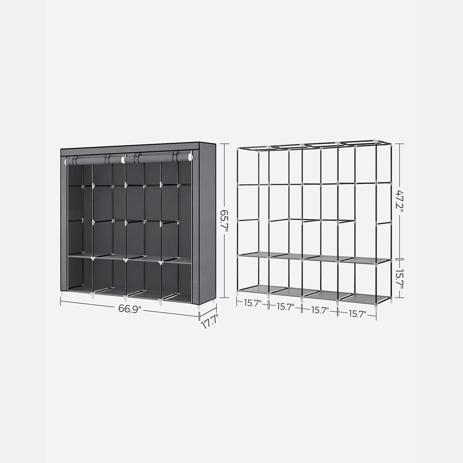 Portable wardrobe closet – hanging space and shelves – steel frame – 4 side pockets