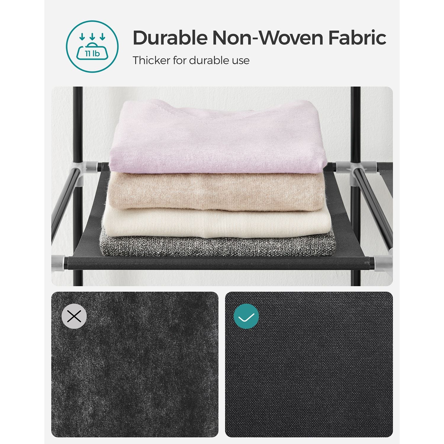 Portable wardrobe closet – hanging space and shelves – steel frame – 4 side pockets