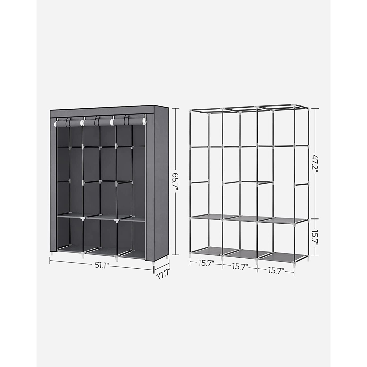 Portable wardrobe closet – hanging space and shelves – steel frame – 4 side pockets