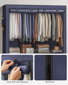 Portable wardrobe closet – hanging space and shelves – steel frame – 4 side pockets