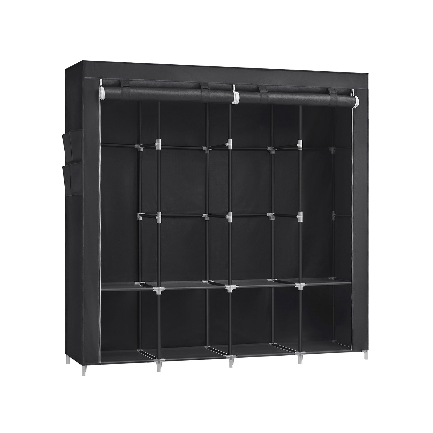 Portable wardrobe closet – hanging space and shelves – steel frame – 4 side pockets