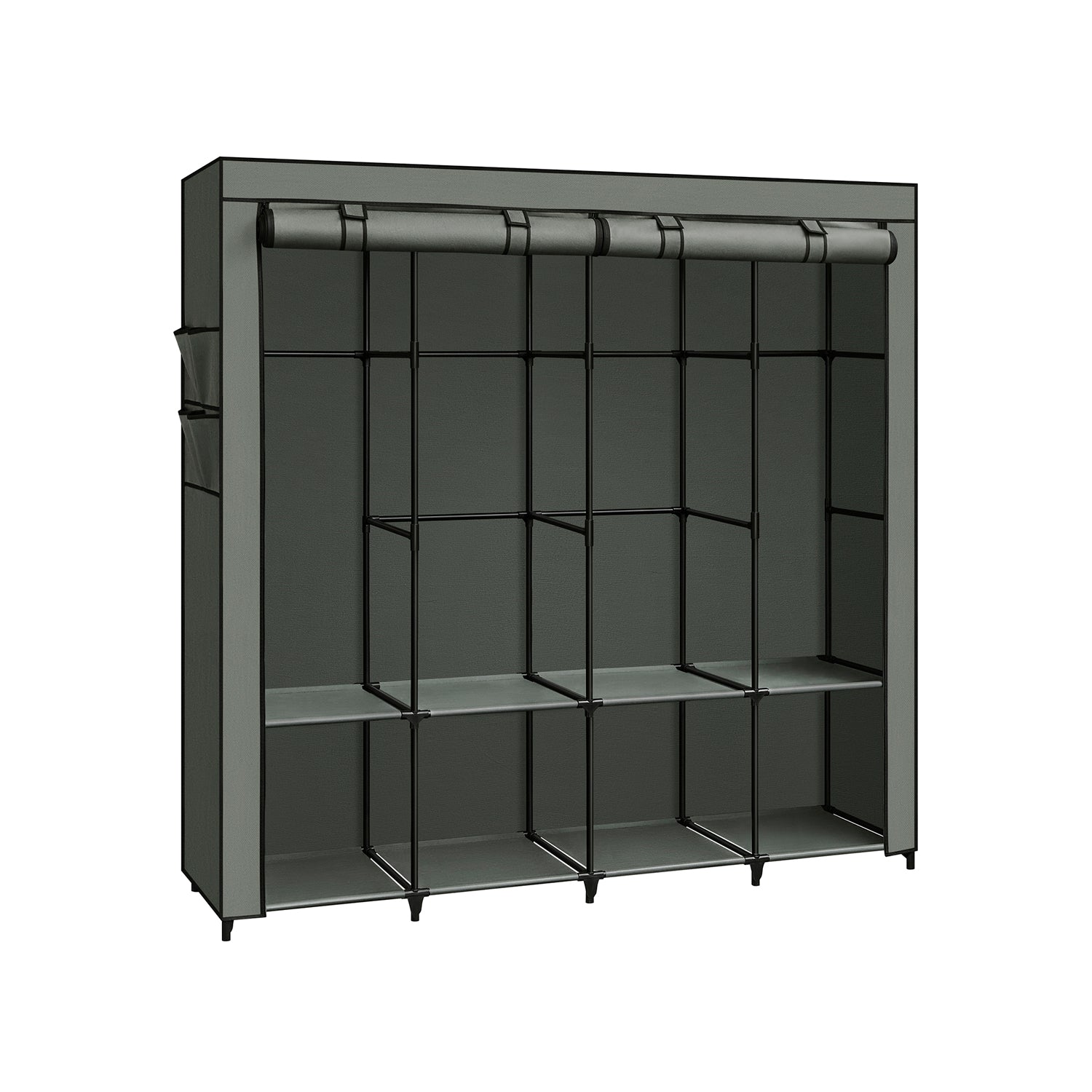 Portable wardrobe closet – hanging space and shelves – steel frame – 4 side pockets