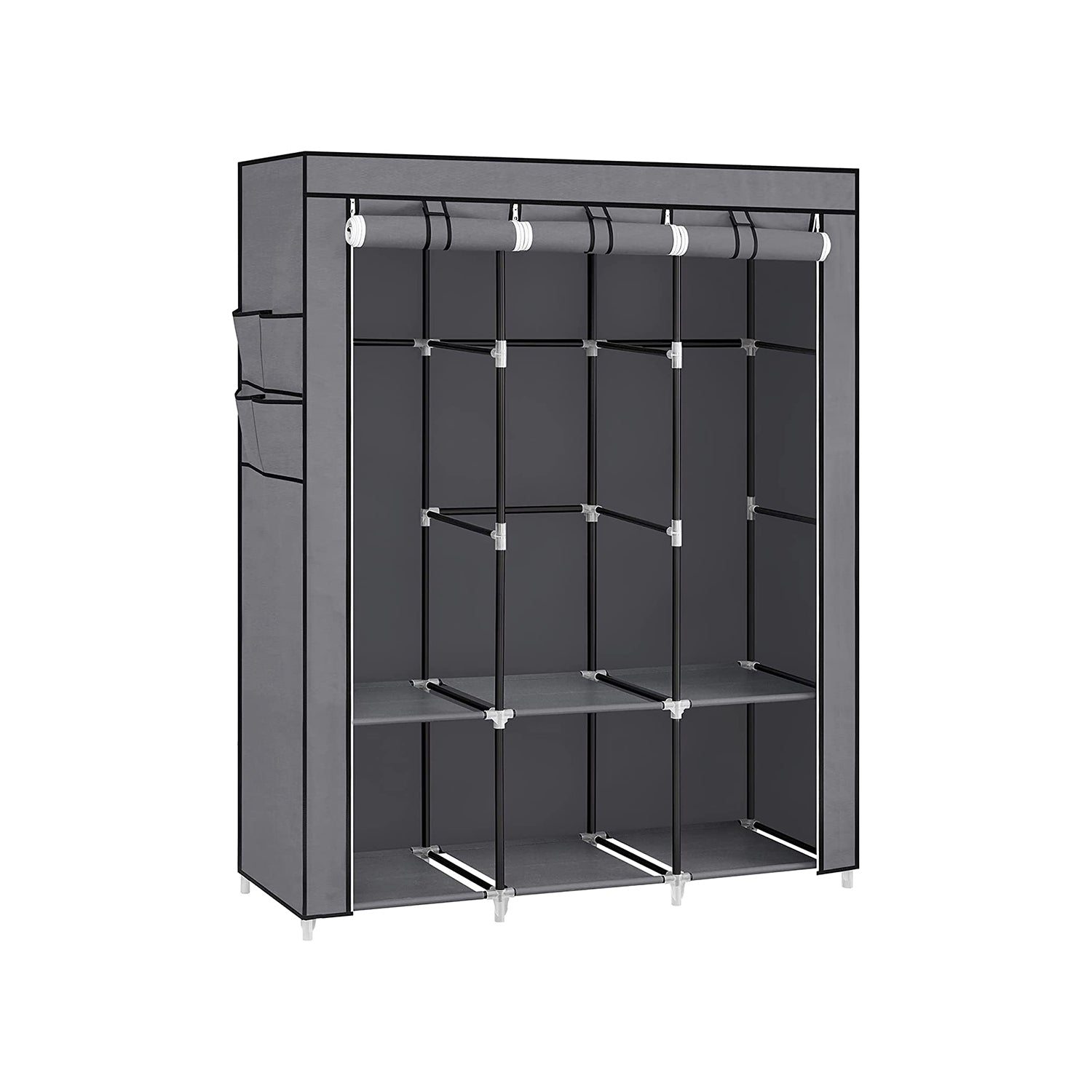 Portable wardrobe closet – hanging space and shelves – steel frame – 4 side pockets