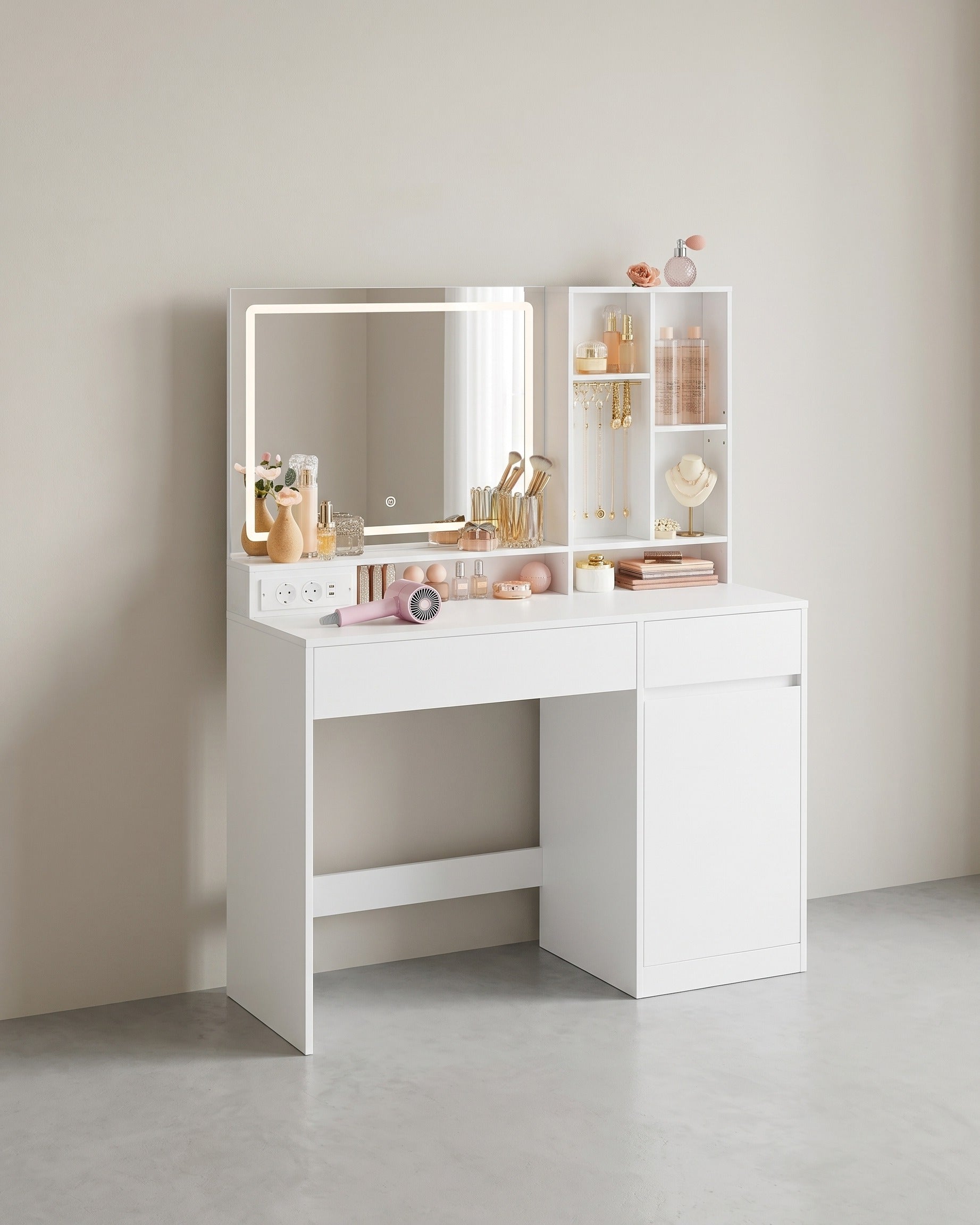 Moderne Kaptafel met Verlichting en Stopcontacten - USB - aansluiting - De Vries Meubels