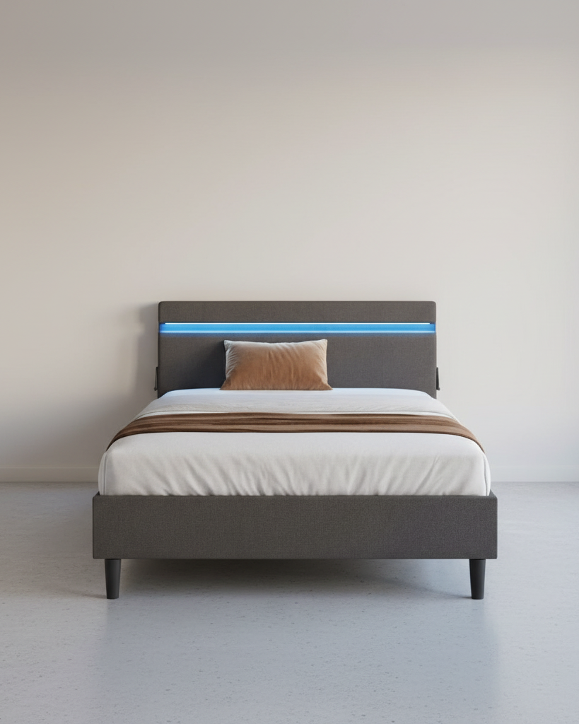 Modern bedframe met LED - verlichting - USB - oplaadmogelijkheden en opbergruimte - De Vries Meubels