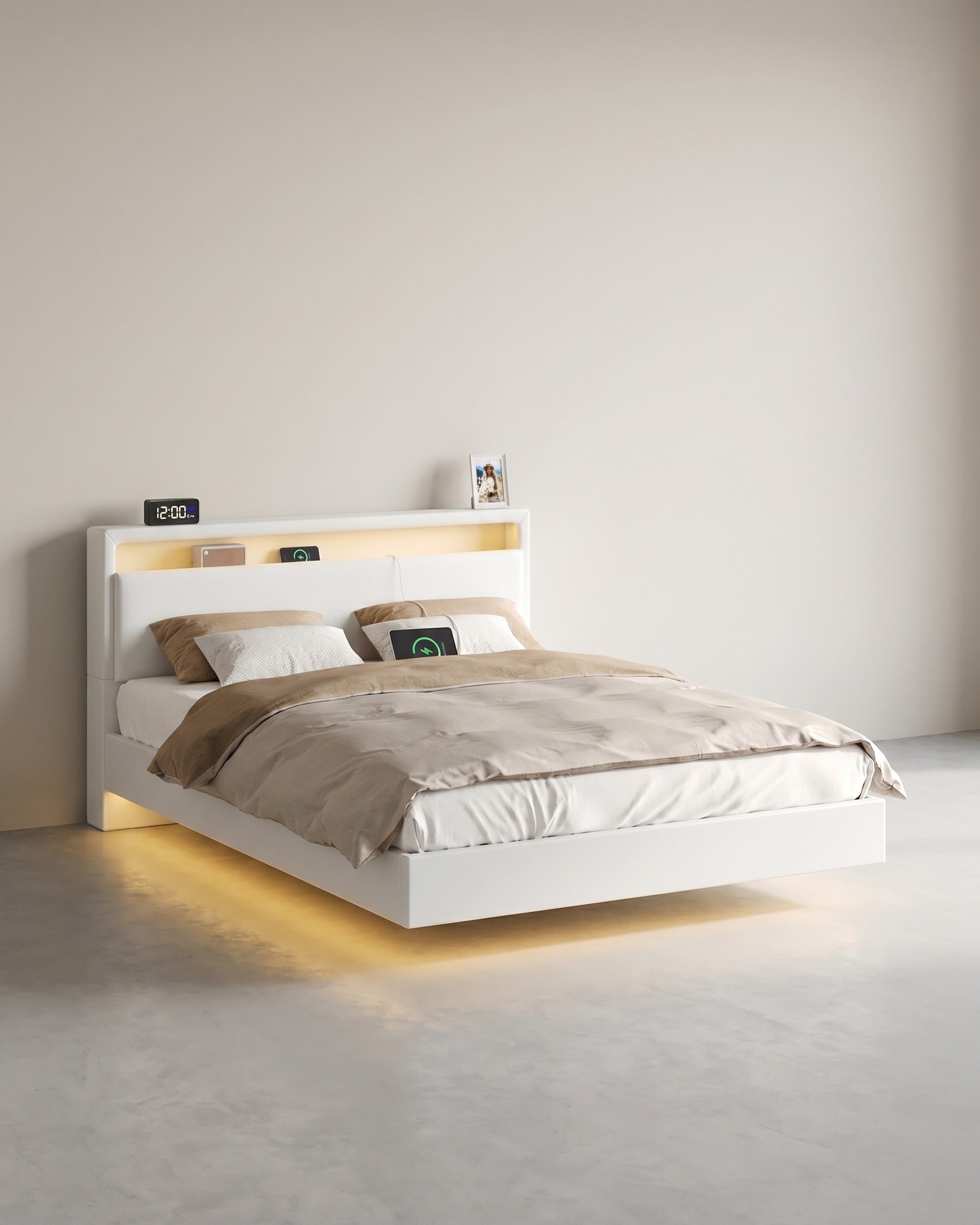 Modern bedframe met zweef - effect en LED - verlichting - Ingebouwde USB - aansluiting - De Vries Meubels