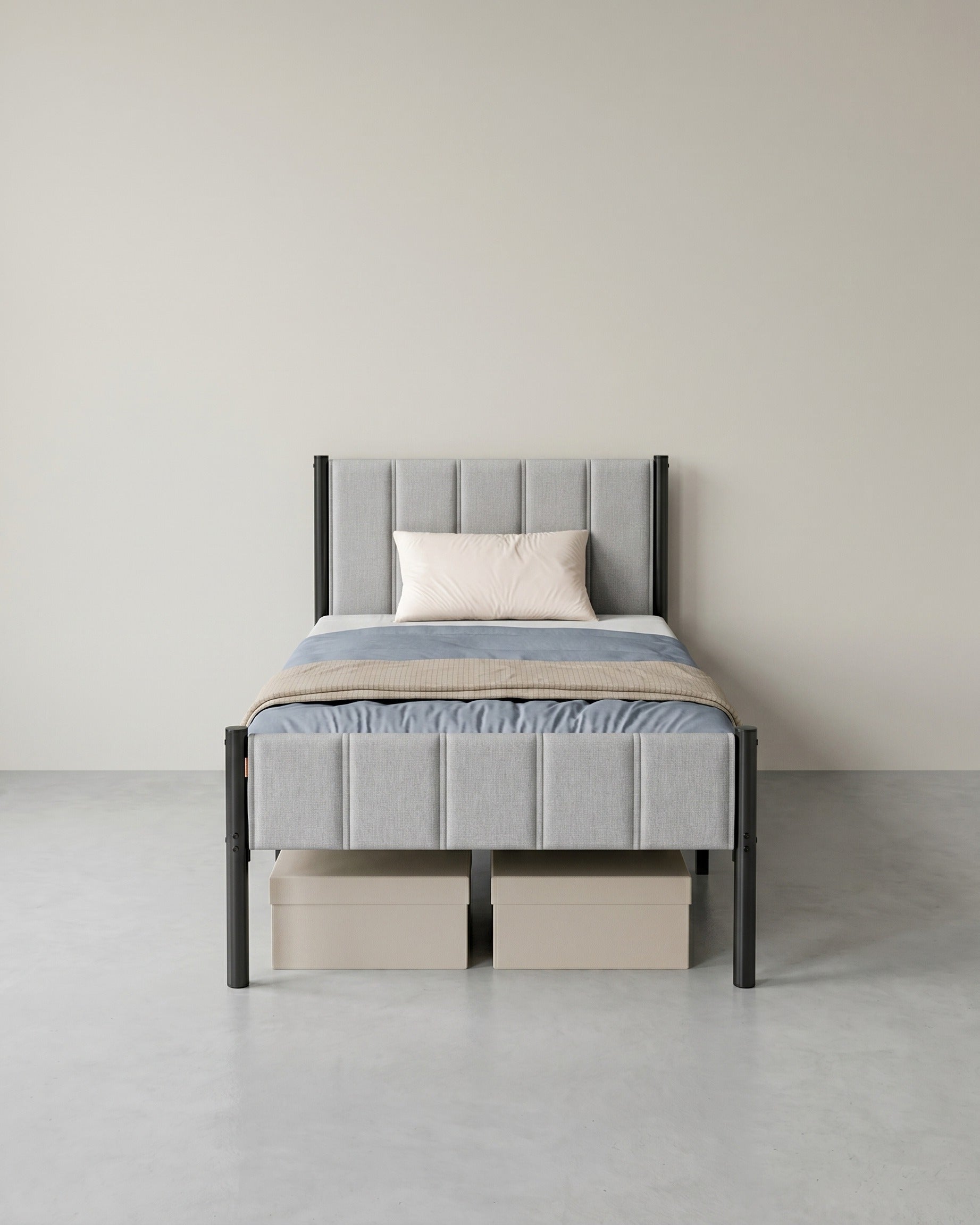 Gestoffeerd Bedframe met Hoofdbord – Minimalistisch Design – Met Opbergruimte – 3 Maten Beschikbaar