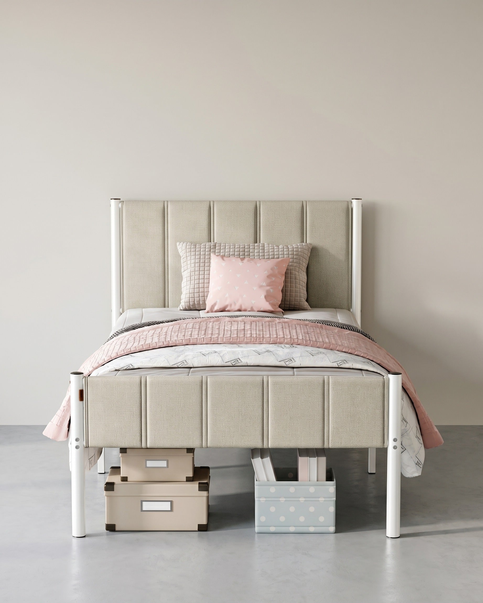 Gestoffeerd Bedframe met Hoofdbord – Minimalistisch Design – Met Opbergruimte – 3 Maten Beschikbaar