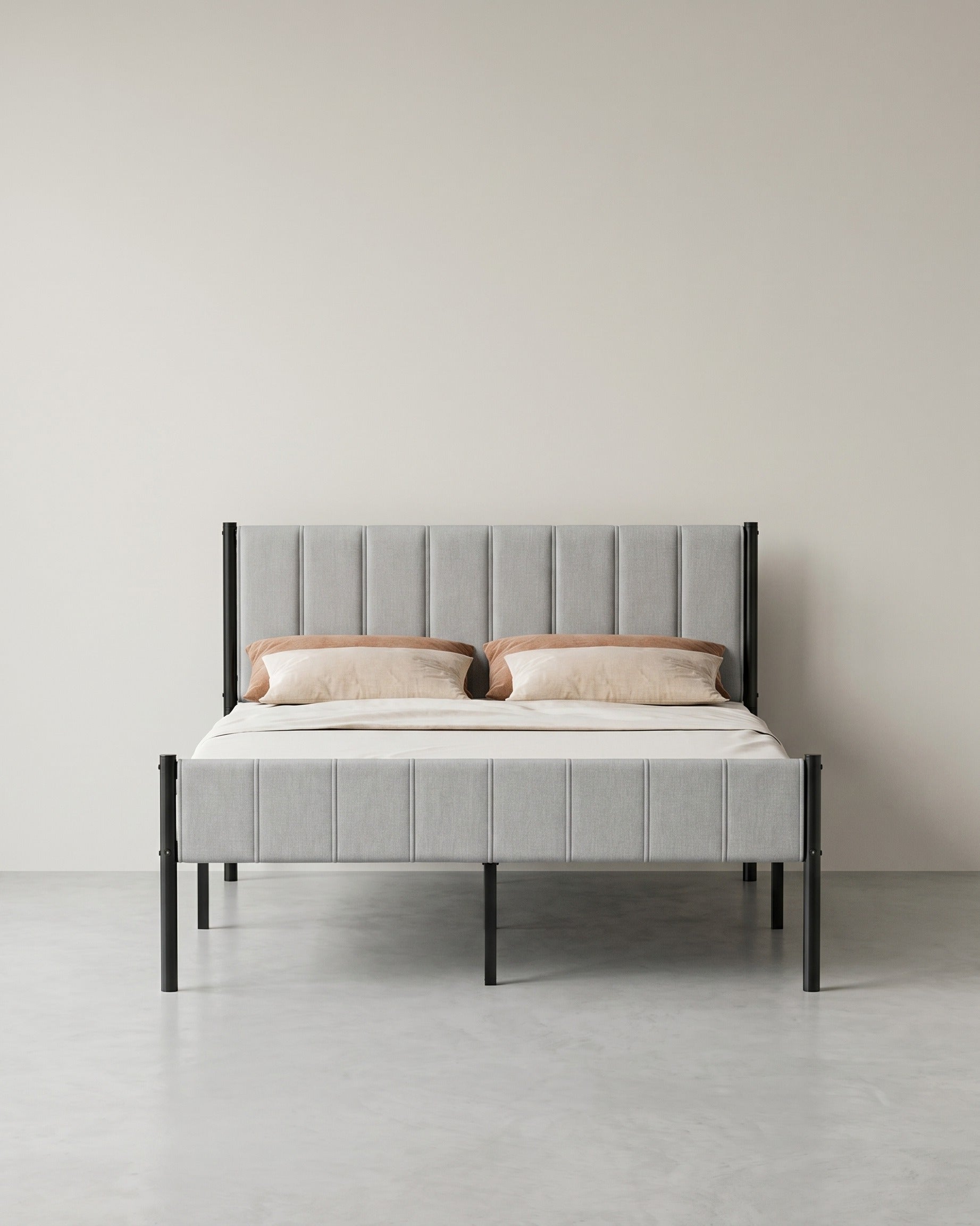 Gestoffeerd Bedframe met Hoofdbord – Minimalistisch Design – Met Opbergruimte – 3 Maten Beschikbaar