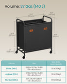 Rolling Laundry Sorter, 2/3/4 Compartments, 52.8 Gal., Removable Liner, Wheels