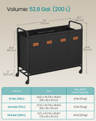 Rolling Laundry Sorter, 2/3/4 Compartments, 52.8 Gal., Removable Liner, Wheels