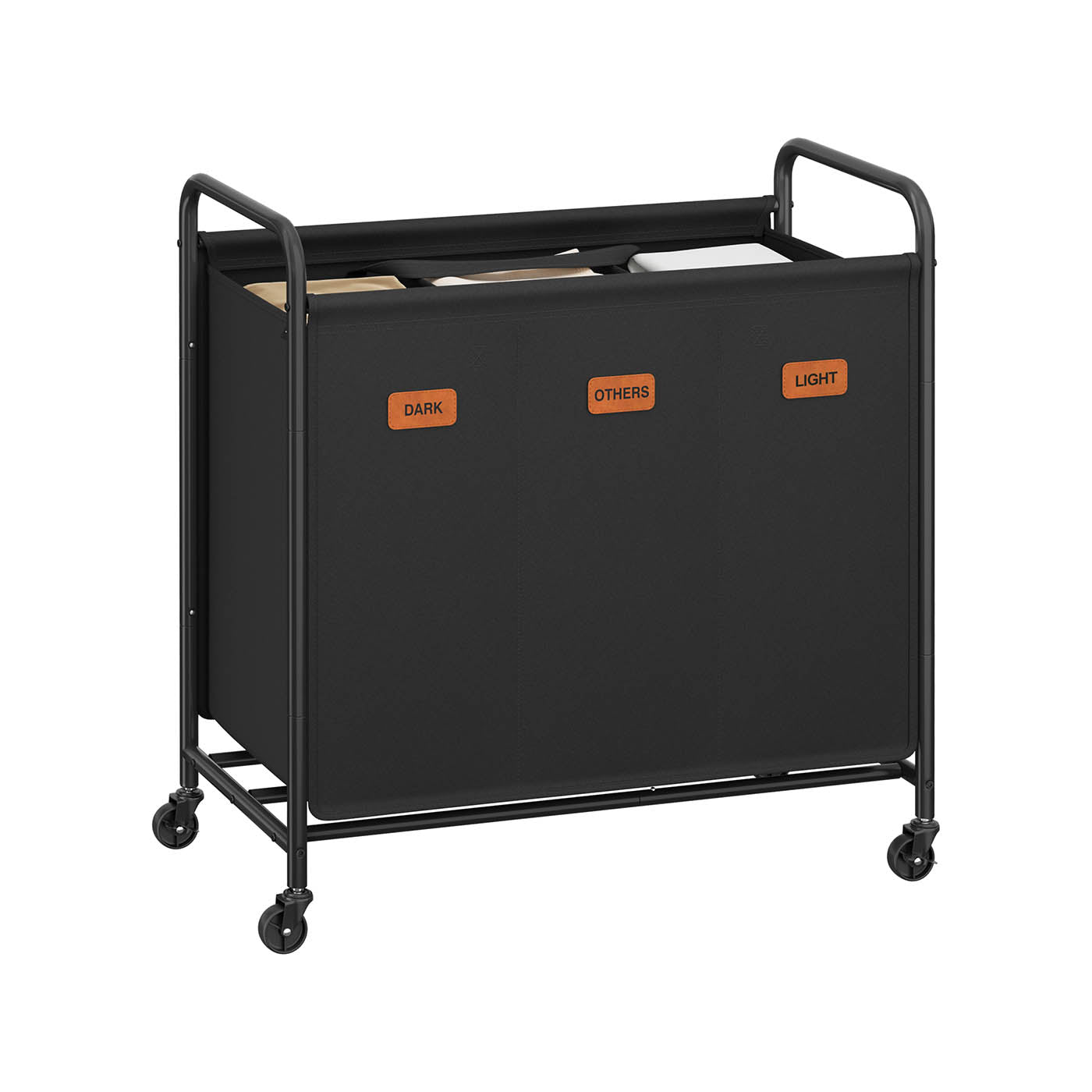 Rolling Laundry Sorter, 2/3/4 Compartments, 52.8 Gal., Removable Liner, Wheels