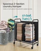 Rolling Laundry Sorter, 2/3/4 Compartments, 52.8 Gal., Removable Liner, Wheels