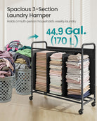 Rolling Laundry Sorter, 2/3/4 Compartments, 52.8 Gal., Removable Liner, Wheels