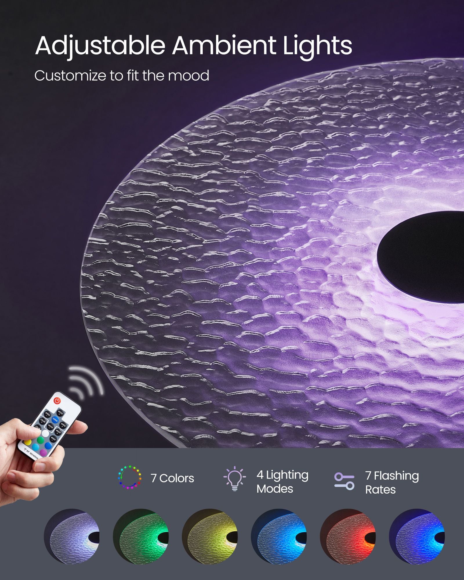 Round Bar Table, RGB LED, Ripple Glass Top, Remote Control, 41.3" Tall