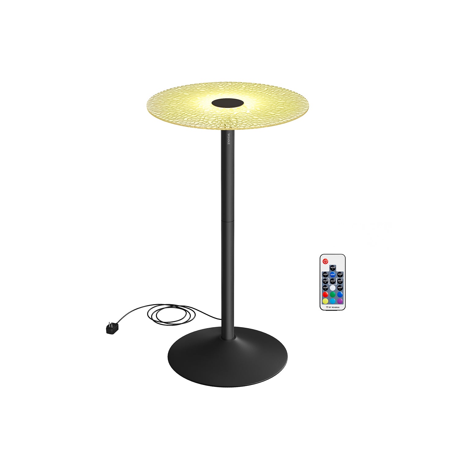 Round Bar Table, RGB LED, Ripple Glass Top, Remote Control, 41.3" Tall
