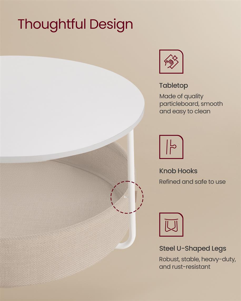 Round Coffee Table, Fabric Storage Basket, 29.5" Dia., 15.3-Gal. Organizer