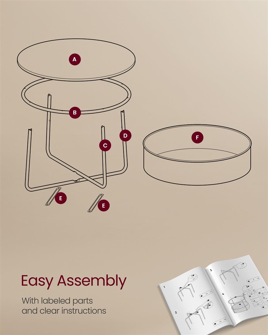 Round Coffee Table, Fabric Storage Basket, 29.5" Dia., 15.3-Gal. Organizer