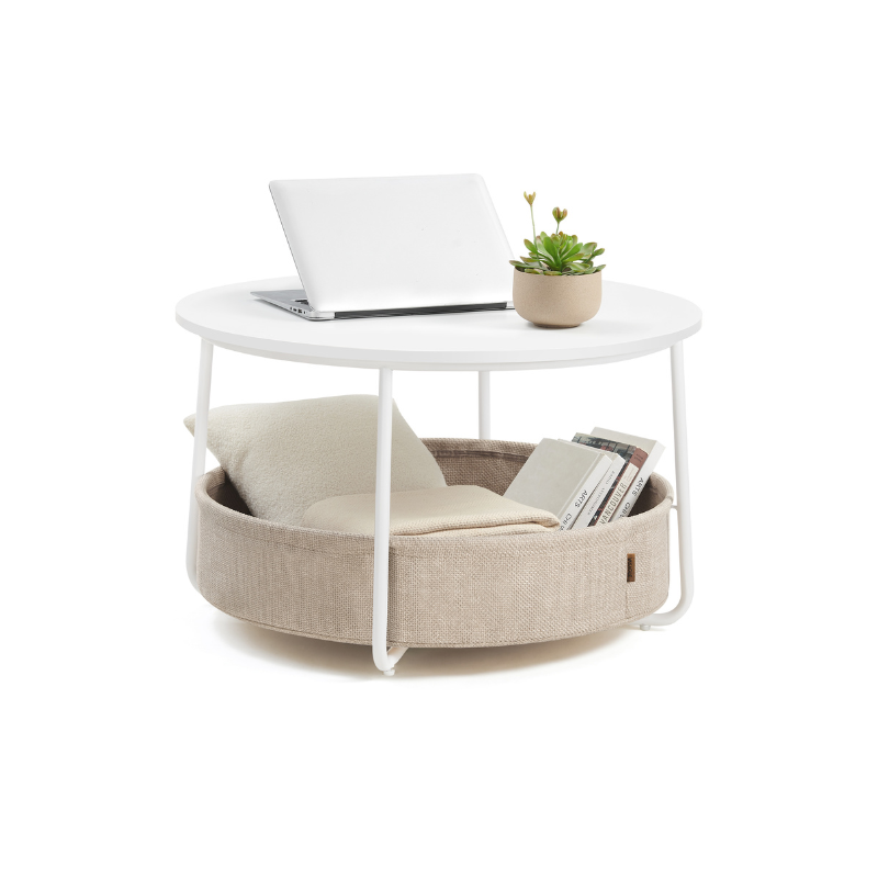 Round Coffee Table, Fabric Storage Basket, 29.5" Dia., 15.3-Gal. Organizer