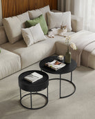 Round Nesting Coffee Tables, Set of 2, Hidden Storage, MDF & Steel, 23.6"/17.3" Diameter