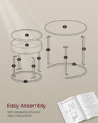 Round Nesting Coffee Tables, Set of 2, Hidden Storage, MDF & Steel, 23.6"/17.3" Diameter