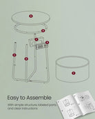 Round Side Table with Charging Station - USB & AC Ports - Fabric Storage Basket - Small Space Solution