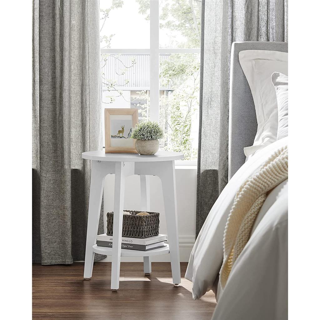 Round side table, 2-tier, smoky gray finish, modern accent