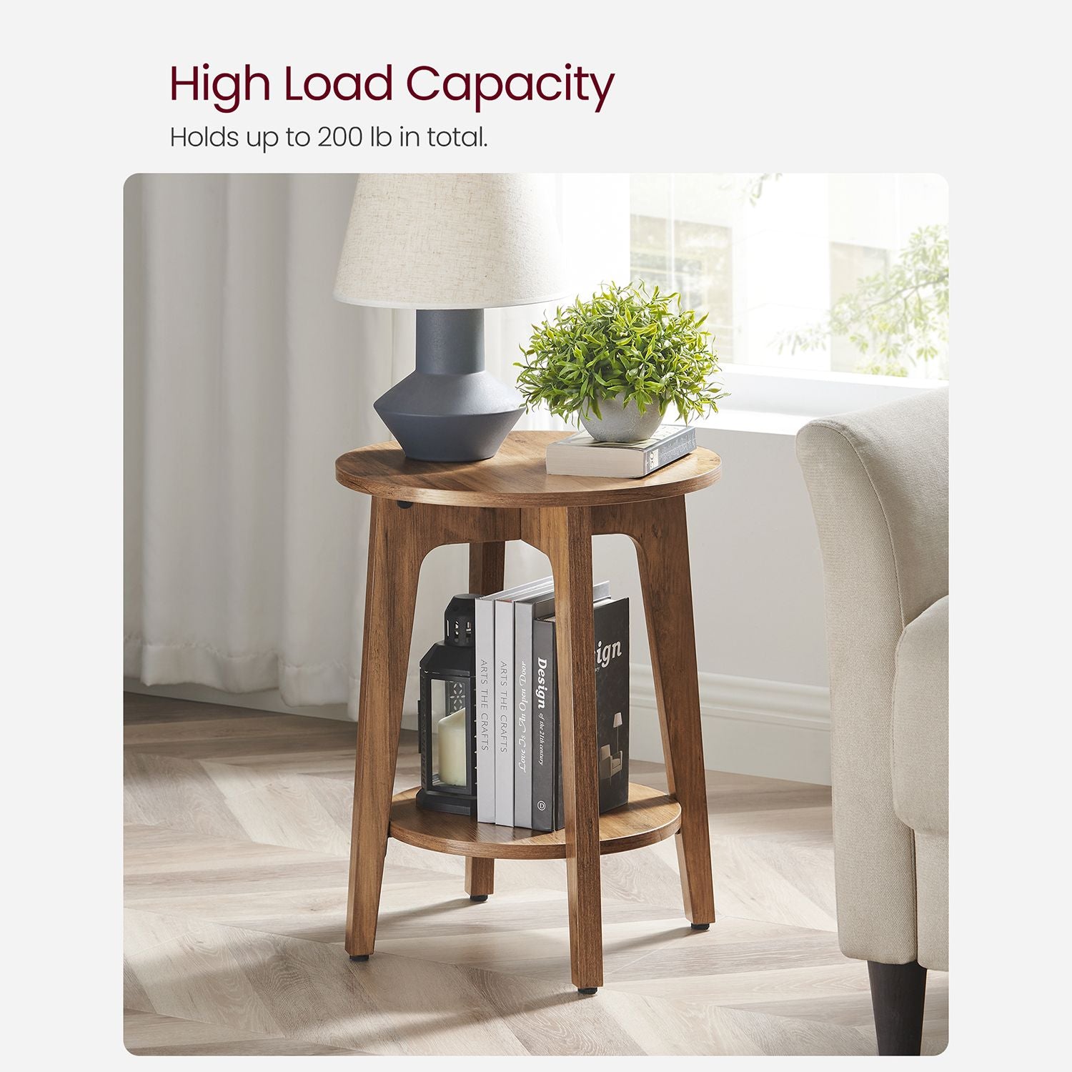 Round side table, 2-tier, smoky gray finish, modern accent