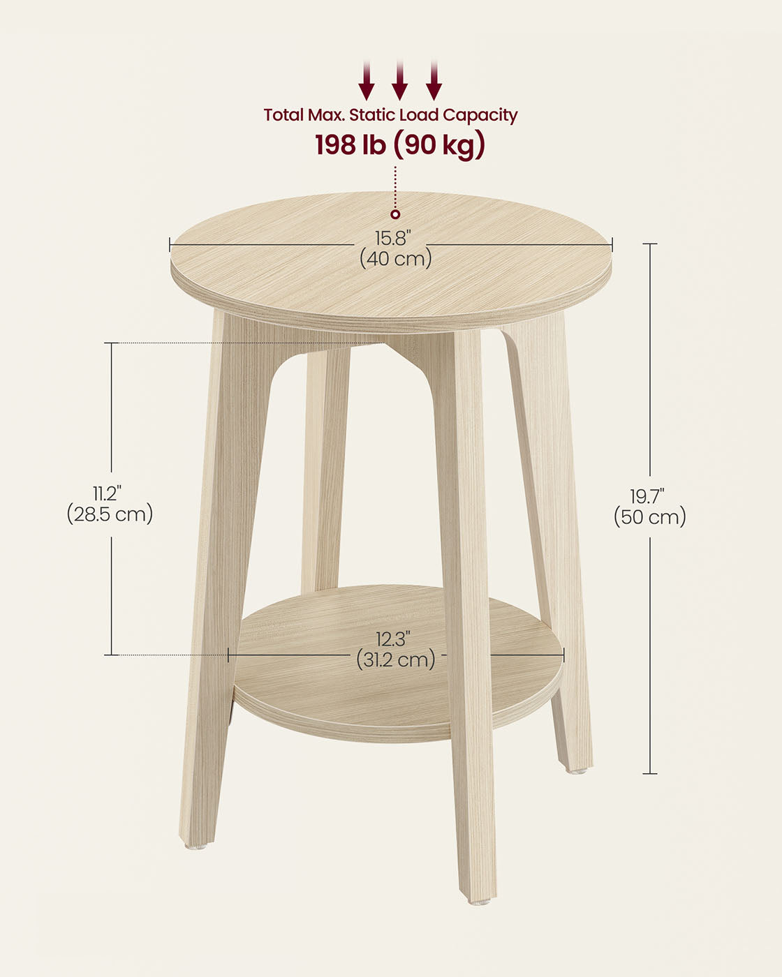 Round side table, 2-tier, smoky gray finish, modern accent