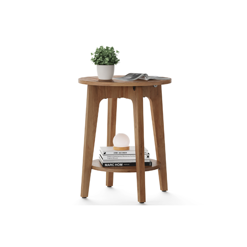 Round side table, 2-tier, smoky gray finish, modern accent
