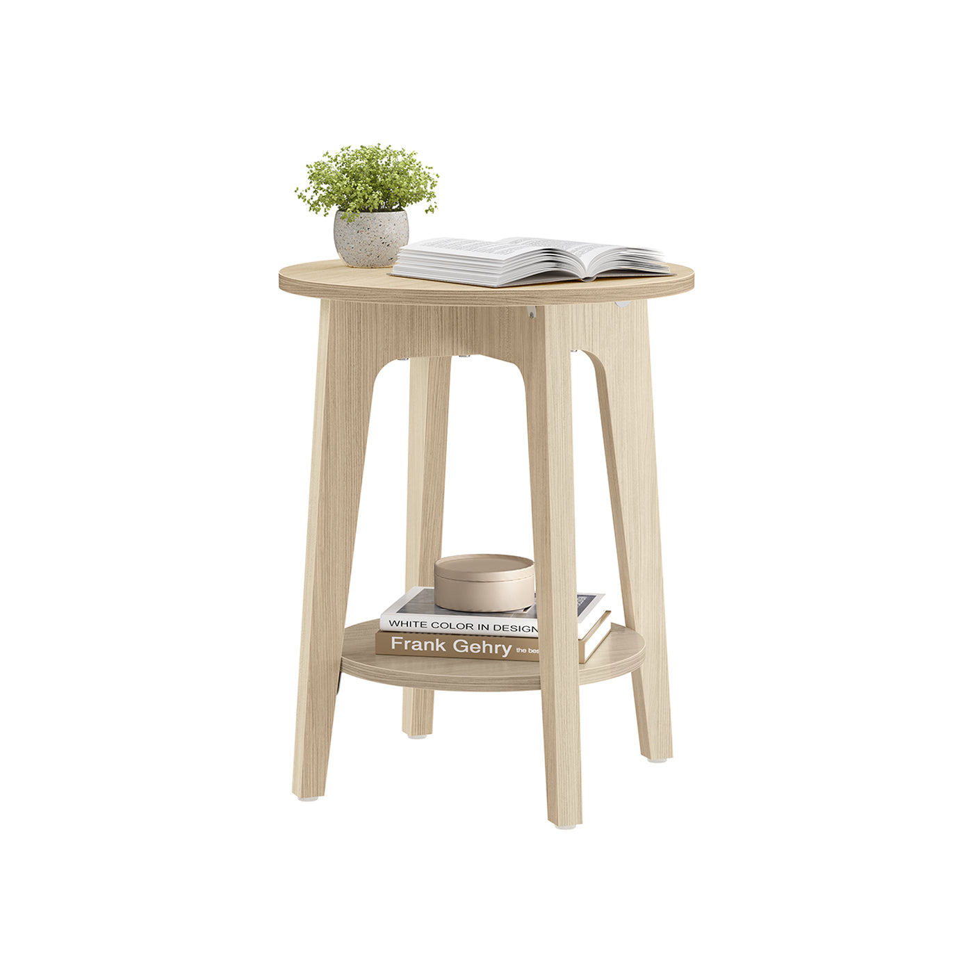 Round side table, 2-tier, smoky gray finish, modern accent