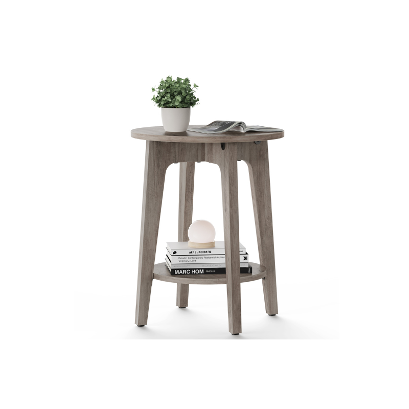 Round side table, 2-tier, smoky gray finish, modern accent