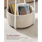 Round side table with fabric basket - 17" wide - sturdy steel frame - quick assembly