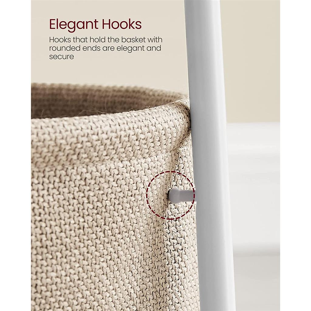 Round side table with fabric basket - 17" wide - sturdy steel frame - quick assembly