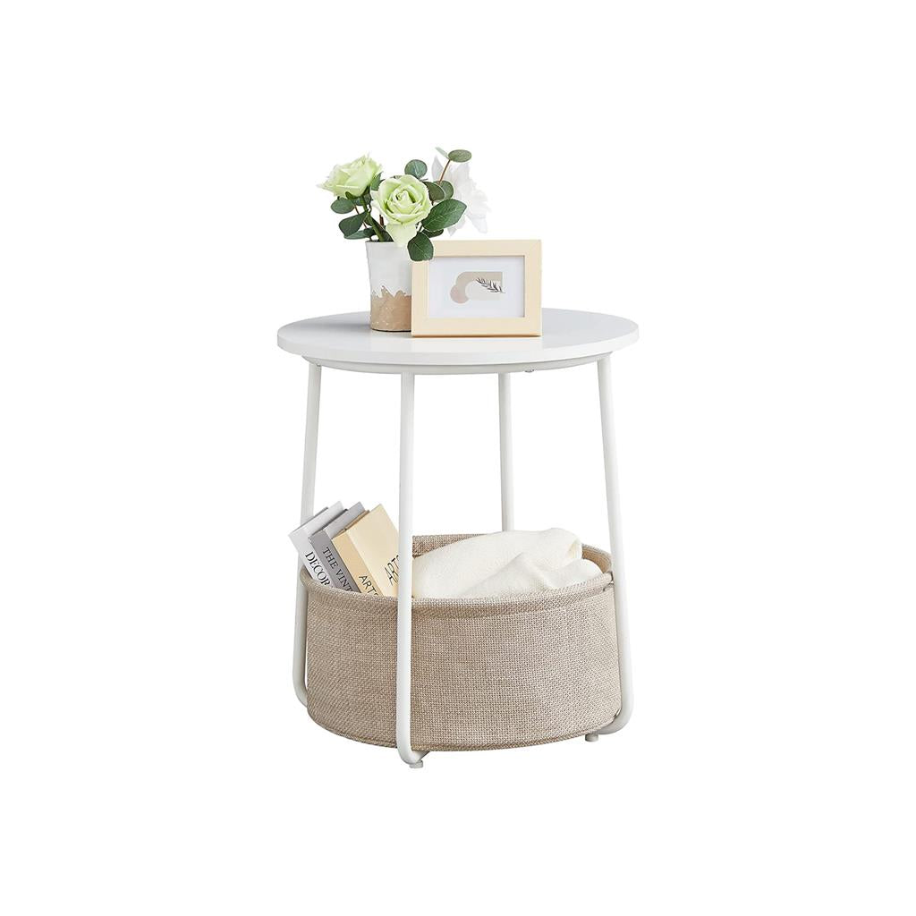 Round side table with fabric basket - 17" wide - sturdy steel frame - quick assembly