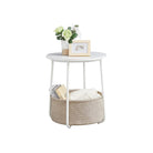 Round side table with fabric basket - 17" wide - sturdy steel frame - quick assembly