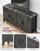 Rustic buffet cabinet, 59" sideboard, adjustable shelves, cable management