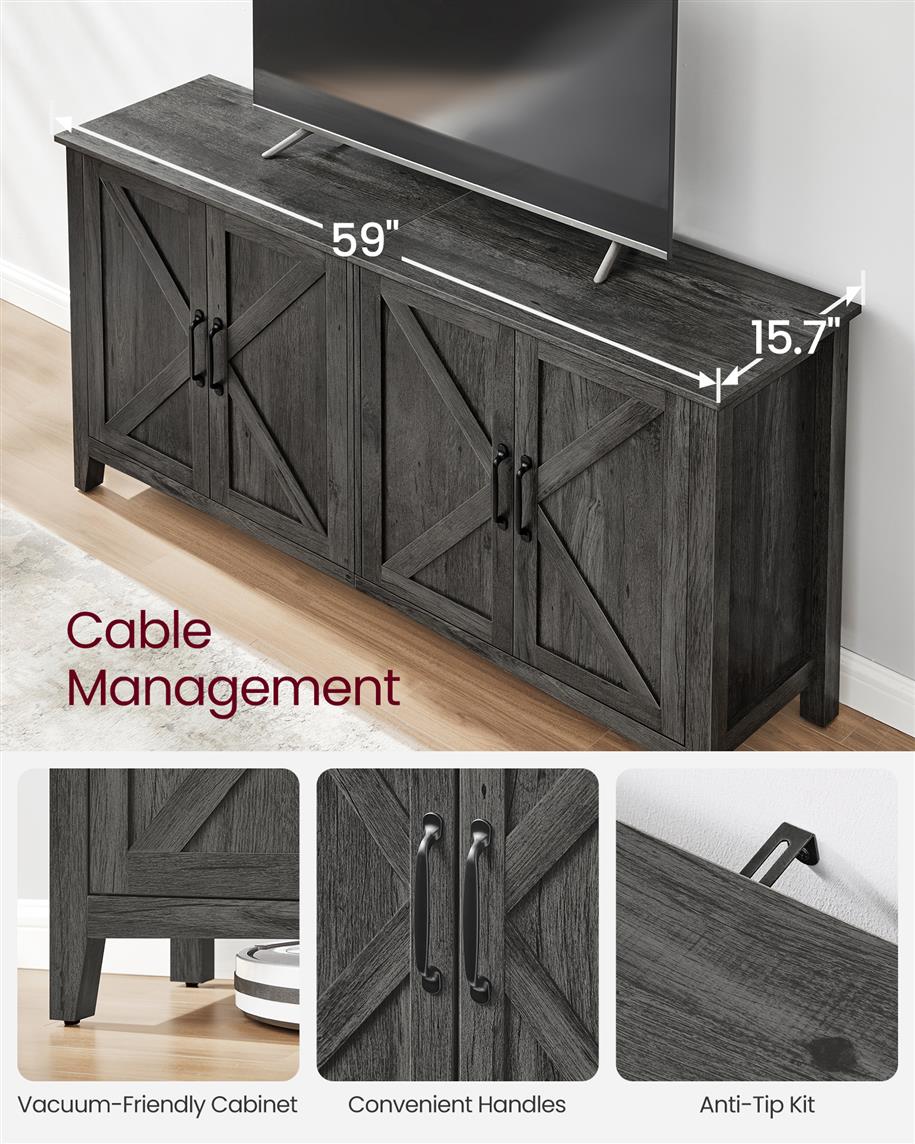 Rustic buffet cabinet, 59" sideboard, adjustable shelves, cable management