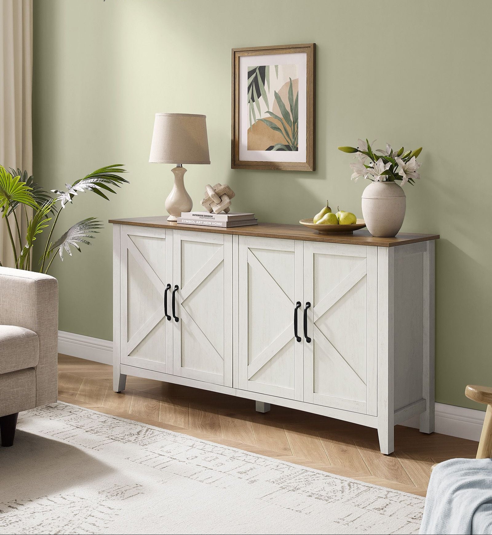 Rustic buffet cabinet, 59" sideboard, adjustable shelves, cable management