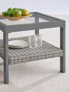 Sencillo Glass Side Table, Grey Rattan, Tempered Glass