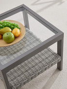 Sencillo Glass Side Table, Grey Rattan, Tempered Glass