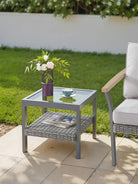 Sencillo Glass Side Table, Grey Rattan, Tempered Glass