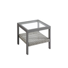 Sencillo Glass Side Table, Grey Rattan, Tempered Glass